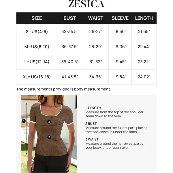 ZESICA Womens Short Sleeve Square Neck Color Block T Shirt 2024 Summer Slim Fit Ribbed Knit Basic Tee TopsMocha