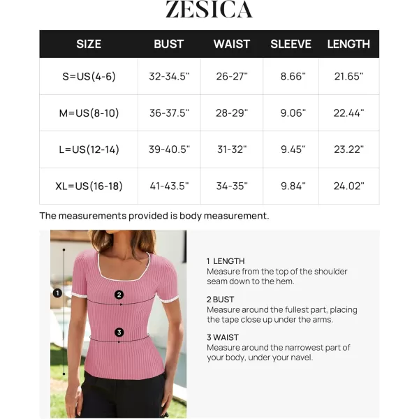 ZESICA Womens Short Sleeve Square Neck Color Block T Shirt 2024 Summer Slim Fit Ribbed Knit Basic Tee TopsPink