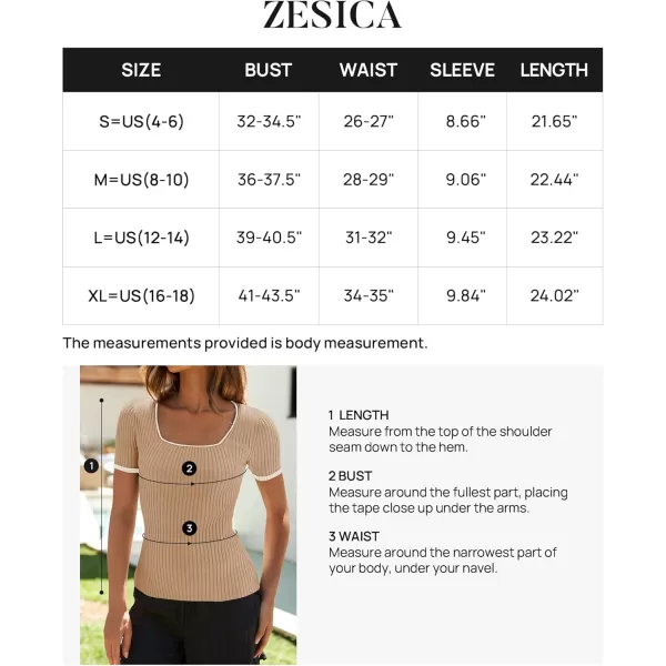 ZESICA Womens Short Sleeve Square Neck Color Block T Shirt 2024 Summer Slim Fit Ribbed Knit Basic Tee TopsToffee