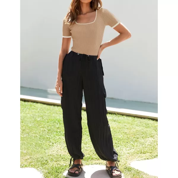 ZESICA Womens Short Sleeve Square Neck Color Block T Shirt 2024 Summer Slim Fit Ribbed Knit Basic Tee TopsToffee