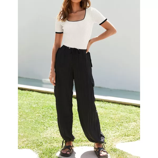 ZESICA Womens Short Sleeve Square Neck Color Block T Shirt 2024 Summer Slim Fit Ribbed Knit Basic Tee TopsWhite