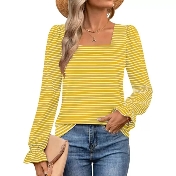 ZESICA Womens Puff Long Sleeve Square Neck Shirts 2024 Fall Causal Trendy Tunic TopsYellow