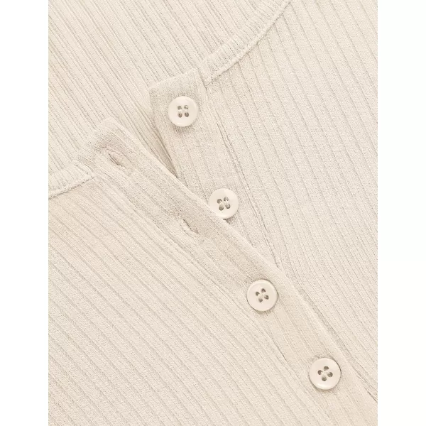 ZESICA Womens Long Sleeve Button Ribbed Shirts 2024 Fall Scoop Neck Casual Henly TopsApricot