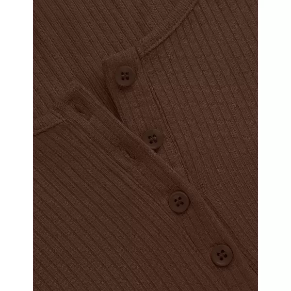 ZESICA Womens Long Sleeve Button Ribbed Shirts 2024 Fall Scoop Neck Casual Henly TopsCoffee