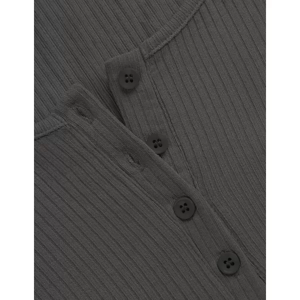 ZESICA Womens Long Sleeve Button Ribbed Shirts 2024 Fall Scoop Neck Casual Henly TopsDarkgrey