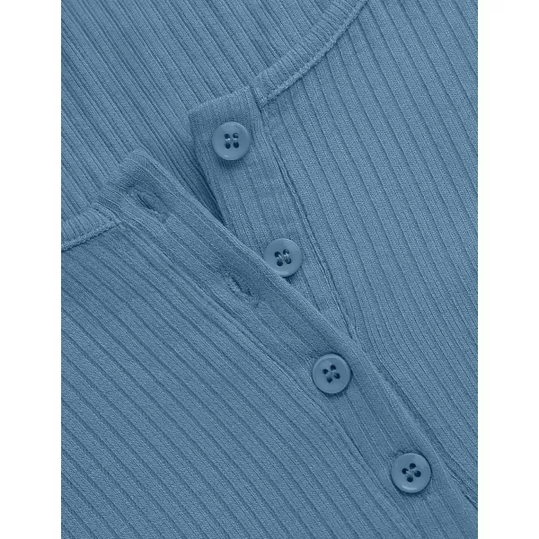 ZESICA Womens Long Sleeve Button Ribbed Shirts 2024 Fall Scoop Neck Casual Henly TopsDustyblue