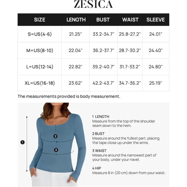 ZESICA Womens Long Sleeve Button Ribbed Shirts 2024 Fall Scoop Neck Casual Henly TopsDustyblue