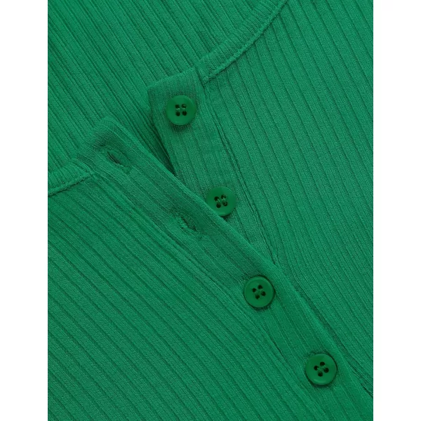 ZESICA Womens Long Sleeve Button Ribbed Shirts 2024 Fall Scoop Neck Casual Henly TopsGreen