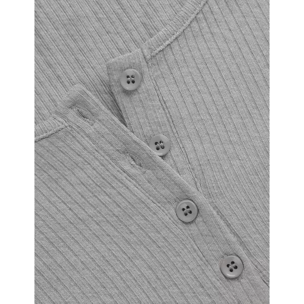 ZESICA Womens Long Sleeve Button Ribbed Shirts 2024 Fall Scoop Neck Casual Henly TopsGrey