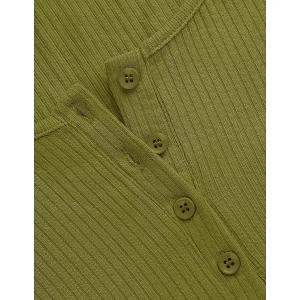 ZESICA Womens Long Sleeve Button Ribbed Shirts 2024 Fall Scoop Neck Casual Henly TopsOlive