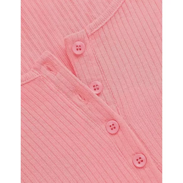 ZESICA Womens Long Sleeve Button Ribbed Shirts 2024 Fall Scoop Neck Casual Henly TopsPink