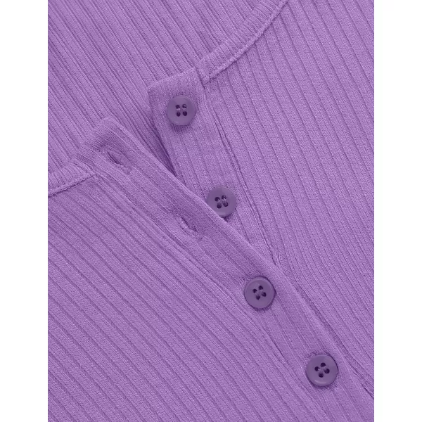 ZESICA Womens Long Sleeve Button Ribbed Shirts 2024 Fall Scoop Neck Casual Henly TopsPurple
