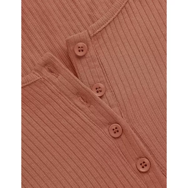 ZESICA Womens Long Sleeve Button Ribbed Shirts 2024 Fall Scoop Neck Casual Henly TopsRust