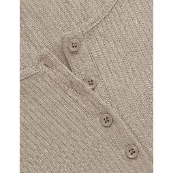 ZESICA Womens Long Sleeve Button Ribbed Shirts 2024 Fall Scoop Neck Casual Henly TopsSand