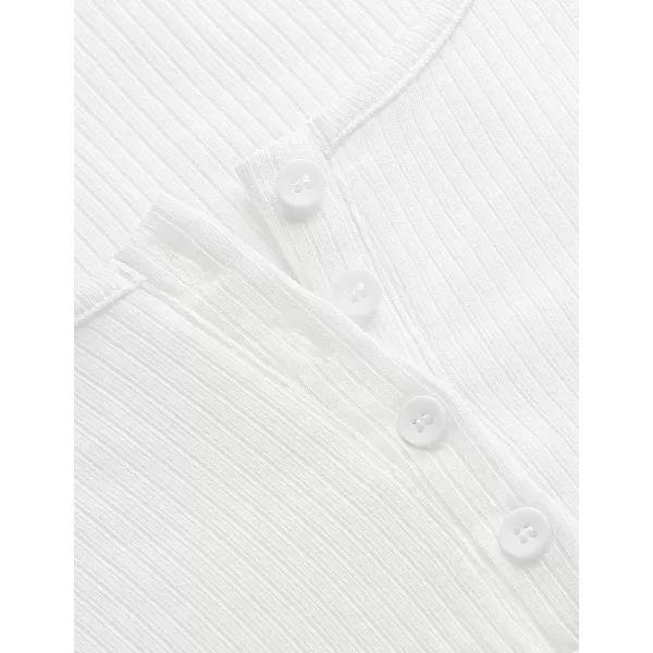 ZESICA Womens Long Sleeve Button Ribbed Shirts 2024 Fall Scoop Neck Casual Henly TopsWhite