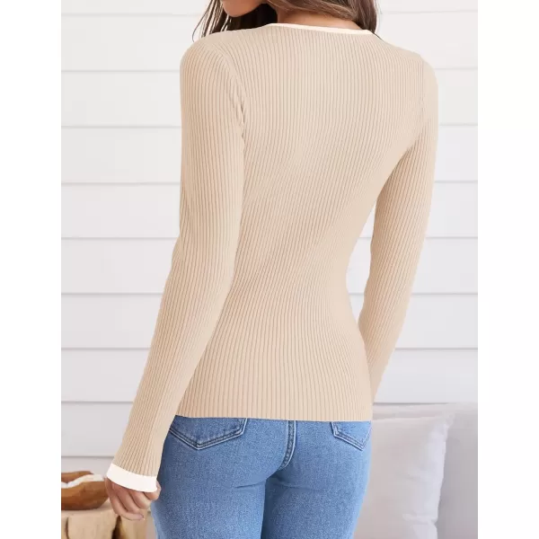 ZESICA Womens Long Sleeve Crewneck Shirts 2024 Fall Knit Sweater Slim Fitted Casual Basic Tee TopsApricot