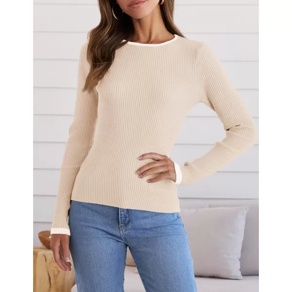 ZESICA Womens Long Sleeve Crewneck Shirts 2024 Fall Knit Sweater Slim Fitted Casual Basic Tee TopsApricot