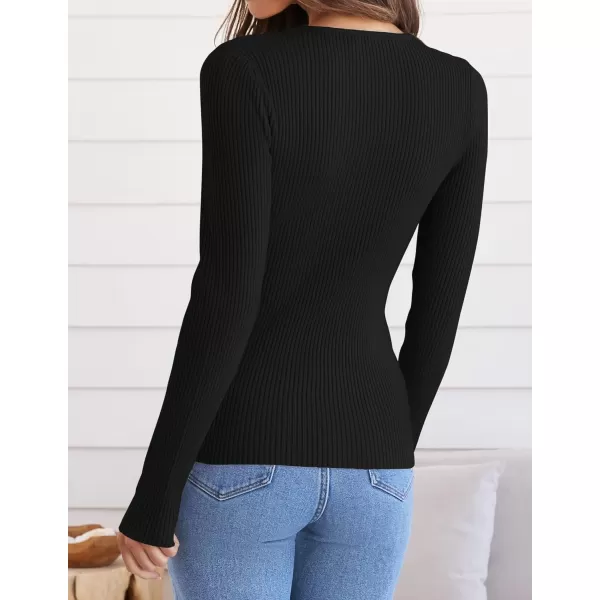 ZESICA Womens Long Sleeve Crewneck Shirts 2024 Fall Knit Sweater Slim Fitted Casual Basic Tee TopsBlack