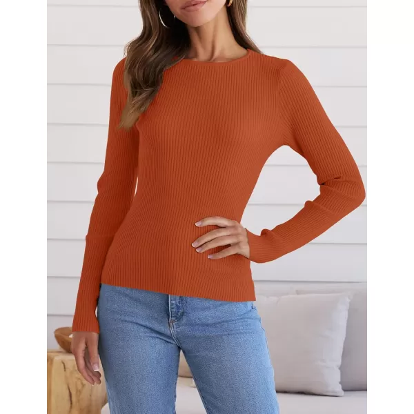 ZESICA Womens Long Sleeve Crewneck Shirts 2024 Fall Knit Sweater Slim Fitted Casual Basic Tee TopsCaramel