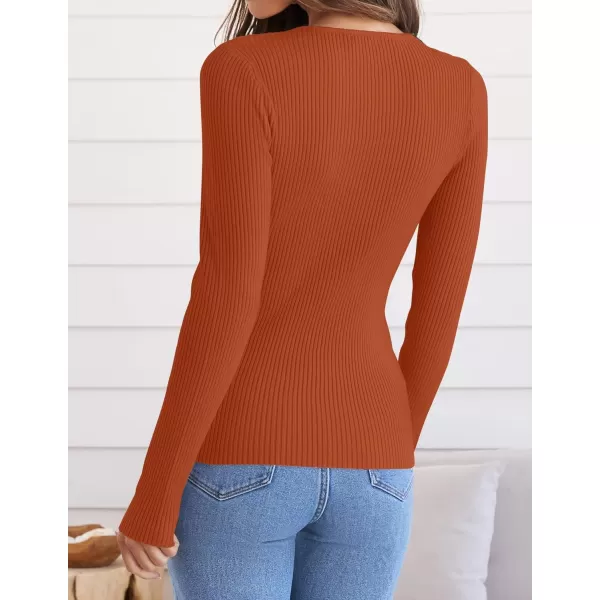 ZESICA Womens Long Sleeve Crewneck Shirts 2024 Fall Knit Sweater Slim Fitted Casual Basic Tee TopsCaramel