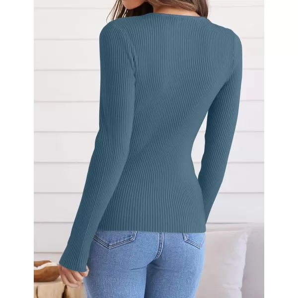ZESICA Womens Long Sleeve Crewneck Shirts 2024 Fall Knit Sweater Slim Fitted Casual Basic Tee TopsDarkblue