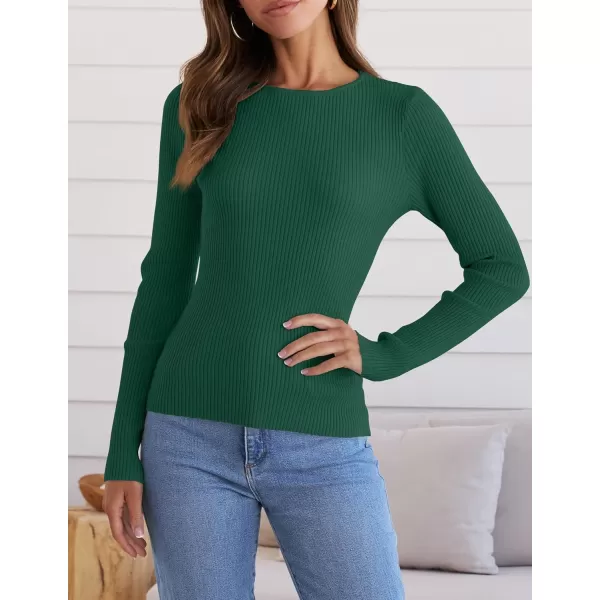 ZESICA Womens Long Sleeve Crewneck Shirts 2024 Fall Knit Sweater Slim Fitted Casual Basic Tee TopsDarkgreen