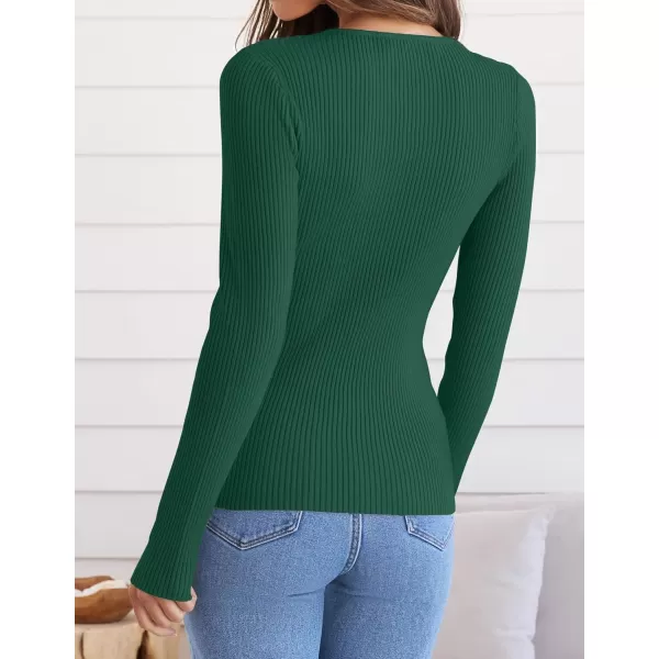 ZESICA Womens Long Sleeve Crewneck Shirts 2024 Fall Knit Sweater Slim Fitted Casual Basic Tee TopsDarkgreen