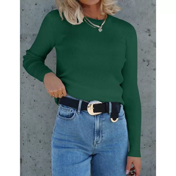 ZESICA Womens Long Sleeve Crewneck Shirts 2024 Fall Knit Sweater Slim Fitted Casual Basic Tee TopsDarkgreen