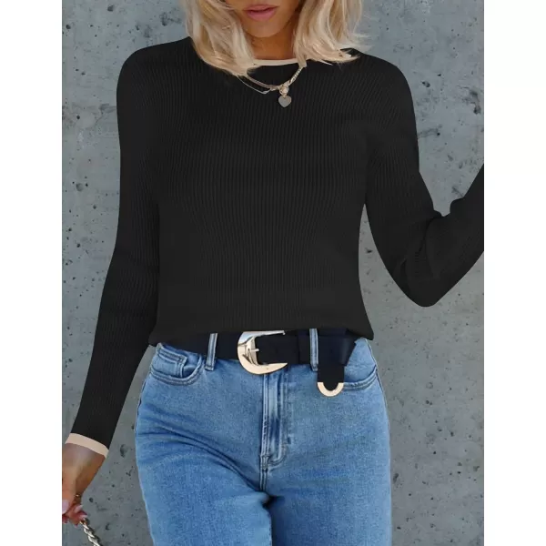 ZESICA Womens Long Sleeve Crewneck Shirts 2024 Fall Knit Sweater Slim Fitted Casual Basic Tee TopsDim