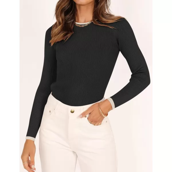 ZESICA Womens Long Sleeve Crewneck Shirts 2024 Fall Knit Sweater Slim Fitted Casual Basic Tee TopsDim