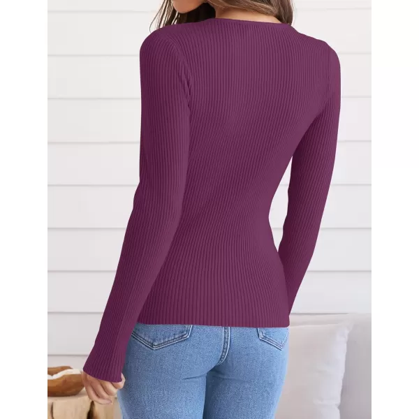 ZESICA Womens Long Sleeve Crewneck Shirts 2024 Fall Knit Sweater Slim Fitted Casual Basic Tee TopsFuchsia