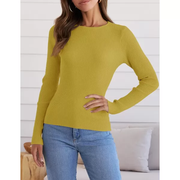 ZESICA Womens Long Sleeve Crewneck Shirts 2024 Fall Knit Sweater Slim Fitted Casual Basic Tee TopsGinger