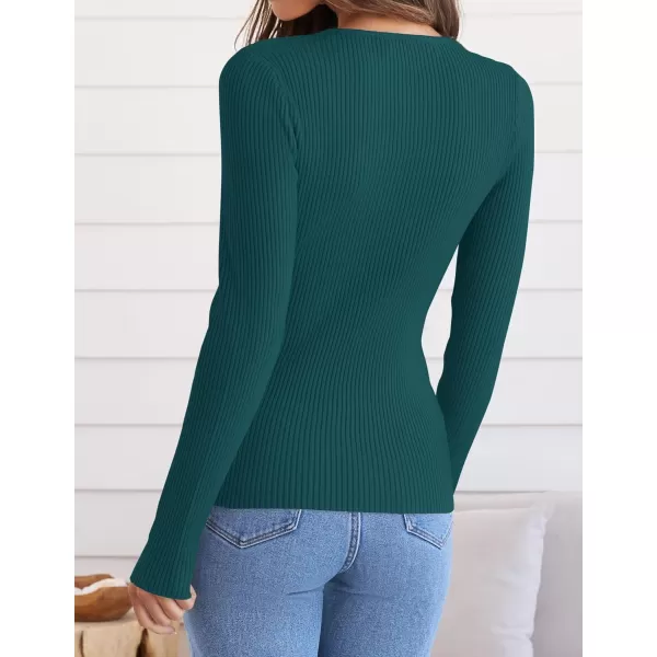 ZESICA Womens Long Sleeve Crewneck Shirts 2024 Fall Knit Sweater Slim Fitted Casual Basic Tee TopsGreen