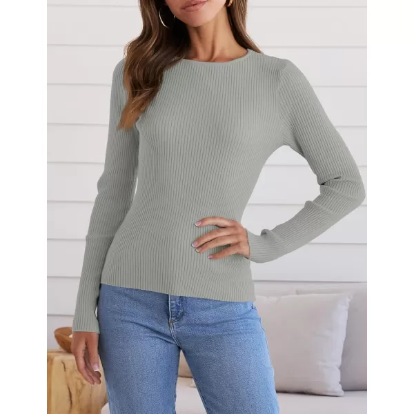 ZESICA Womens Long Sleeve Crewneck Shirts 2024 Fall Knit Sweater Slim Fitted Casual Basic Tee TopsGrey