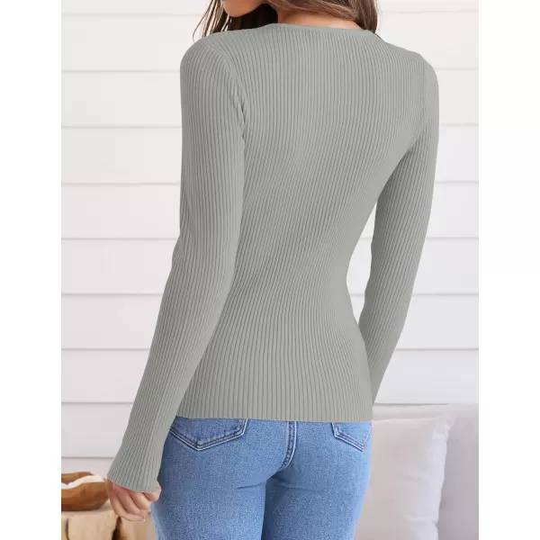 ZESICA Womens Long Sleeve Crewneck Shirts 2024 Fall Knit Sweater Slim Fitted Casual Basic Tee TopsGrey