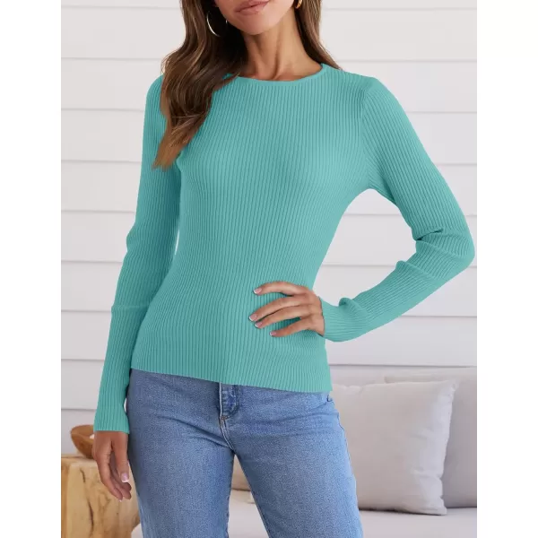 ZESICA Womens Long Sleeve Crewneck Shirts 2024 Fall Knit Sweater Slim Fitted Casual Basic Tee TopsLake