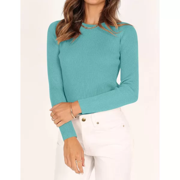 ZESICA Womens Long Sleeve Crewneck Shirts 2024 Fall Knit Sweater Slim Fitted Casual Basic Tee TopsLake