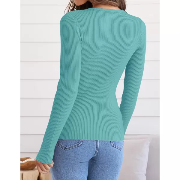 ZESICA Womens Long Sleeve Crewneck Shirts 2024 Fall Knit Sweater Slim Fitted Casual Basic Tee TopsLake
