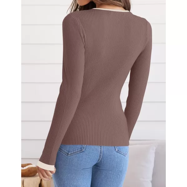 ZESICA Womens Long Sleeve Crewneck Shirts 2024 Fall Knit Sweater Slim Fitted Casual Basic Tee TopsMocha