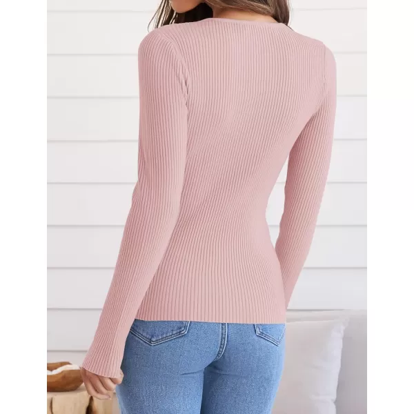 ZESICA Womens Long Sleeve Crewneck Shirts 2024 Fall Knit Sweater Slim Fitted Casual Basic Tee TopsPink