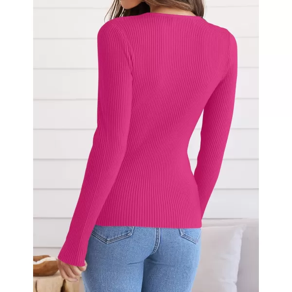 ZESICA Womens Long Sleeve Crewneck Shirts 2024 Fall Knit Sweater Slim Fitted Casual Basic Tee TopsRose