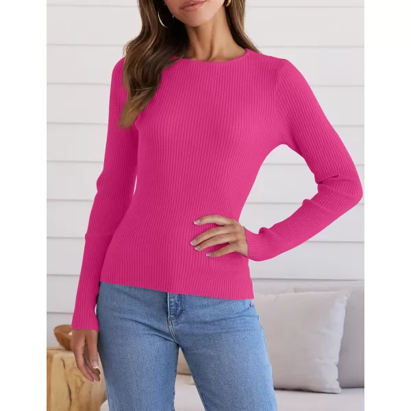 ZESICA Womens Long Sleeve Crewneck Shirts 2024 Fall Knit Sweater Slim Fitted Casual Basic Tee TopsRose