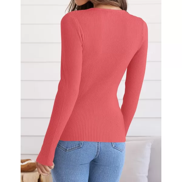 ZESICA Womens Long Sleeve Crewneck Shirts 2024 Fall Knit Sweater Slim Fitted Casual Basic Tee TopsWatermelon
