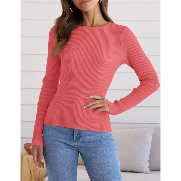ZESICA Womens Long Sleeve Crewneck Shirts 2024 Fall Knit Sweater Slim Fitted Casual Basic Tee TopsWatermelon