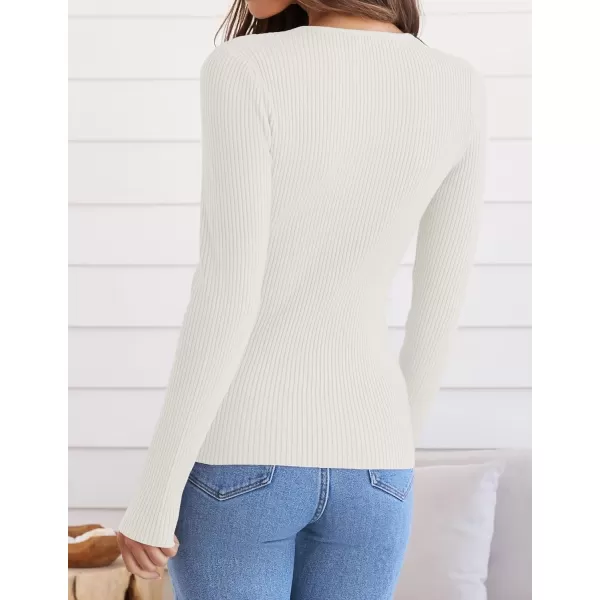 ZESICA Womens Long Sleeve Crewneck Shirts 2024 Fall Knit Sweater Slim Fitted Casual Basic Tee TopsWhite