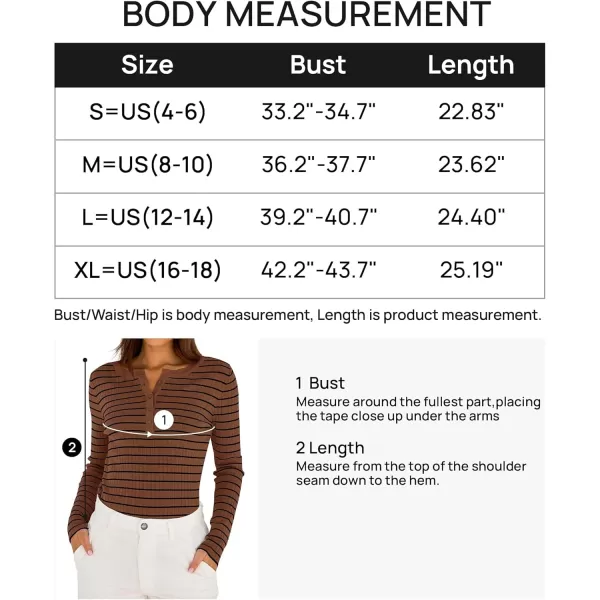 ZESICA Womens Long Sleeve Striped Shirts V Neck Button Up Sweater Casual Loose Basic Tops 2024 Trendy Fall ClothesBrown