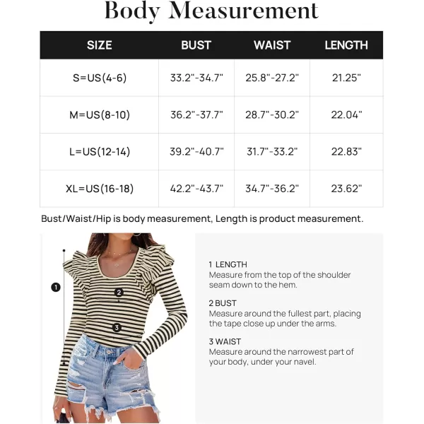 ZESICA Womens Ruffle Long Sleeve Scoop Neck Shirt Striped Slim Fitted Casual Basic Tee Tops 2024 Trendy Fall ClothesApricot