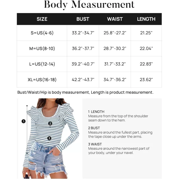 ZESICA Womens Ruffle Long Sleeve Scoop Neck Shirt Striped Slim Fitted Casual Basic Tee Tops 2024 Trendy Fall ClothesDustyblue