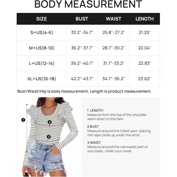 ZESICA Womens Ruffle Long Sleeve Scoop Neck Shirt Striped Slim Fitted Casual Basic Tee Tops 2024 Trendy Fall ClothesGray