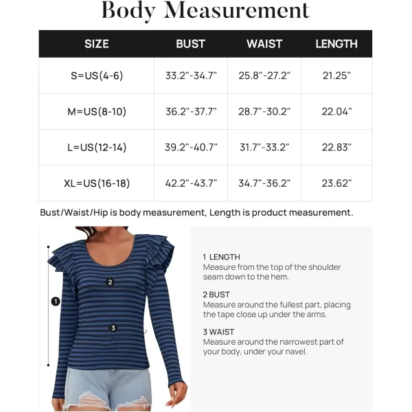 ZESICA Womens Ruffle Long Sleeve Scoop Neck Shirt Striped Slim Fitted Casual Basic Tee Tops 2024 Trendy Fall ClothesStripeblue